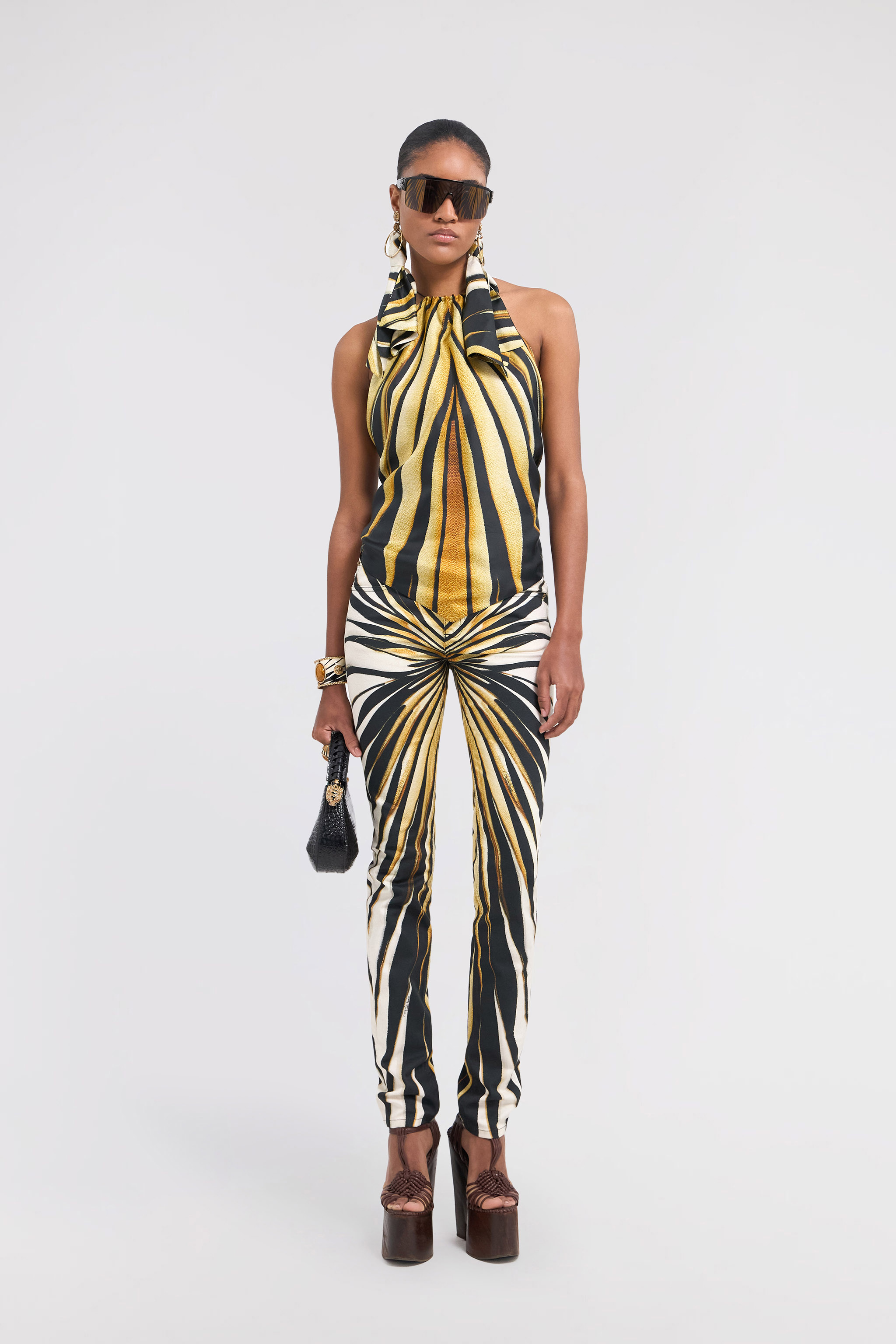 ROBERTO CAVALLI RAY OF GOLD PRINT SEIDEN-NECKHOLDER-TOP