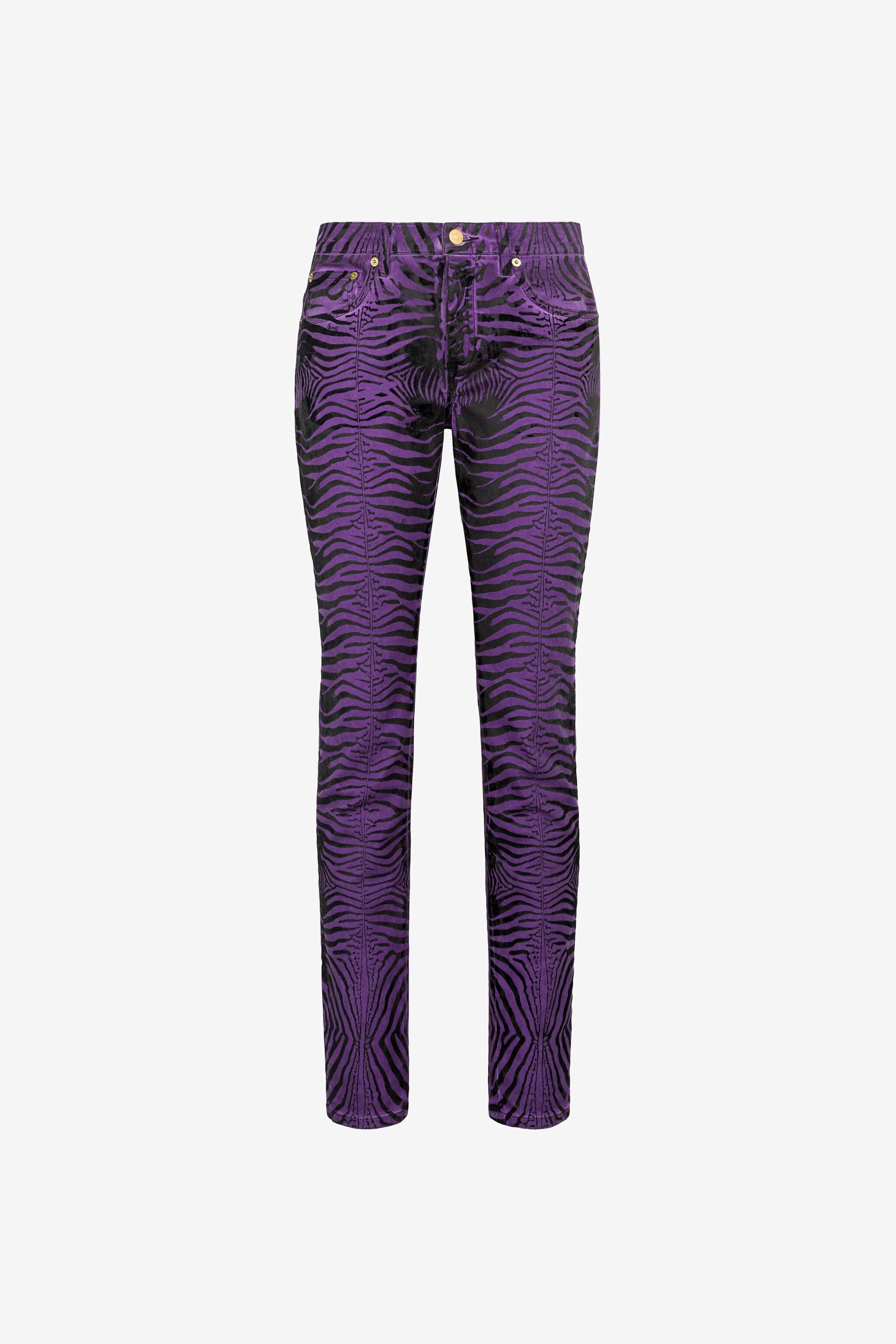 Roberto Cavalli Zebra-print Slim-fit Jeans In Purple
