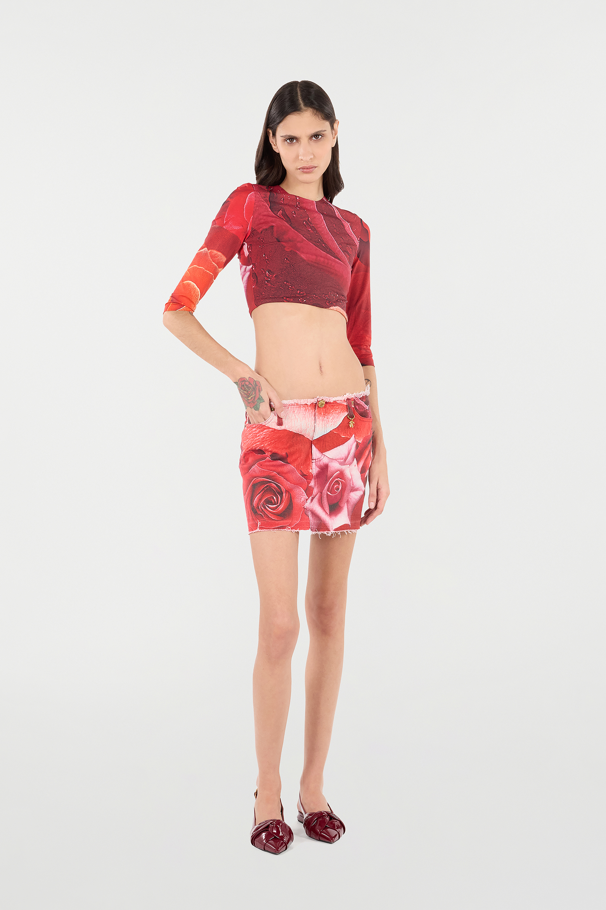 ROBERTO CAVALLI CROP TOP MIT PRINT ROSE