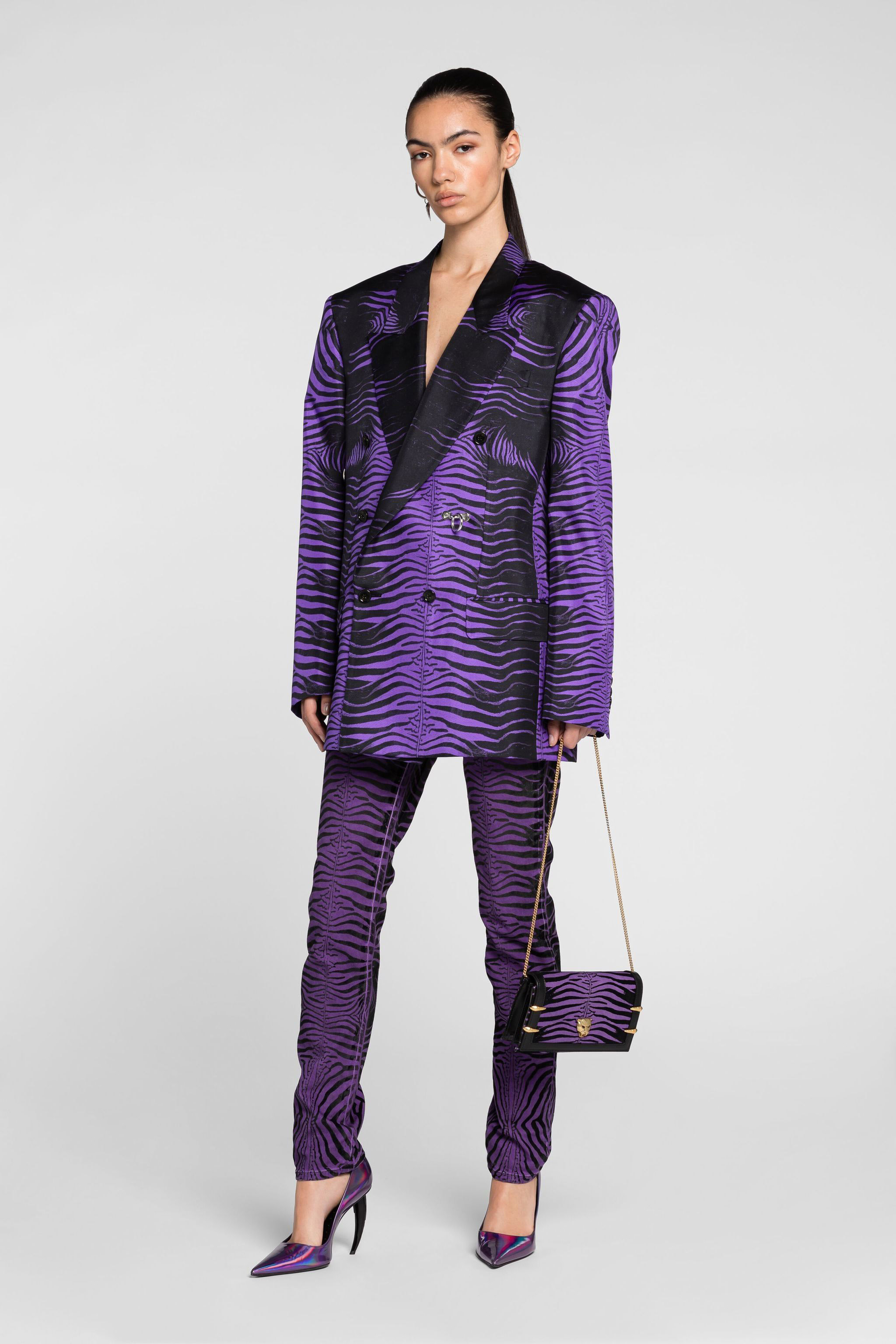 Roberto Cavalli Zebra-print Slim-fit Jeans In Purple