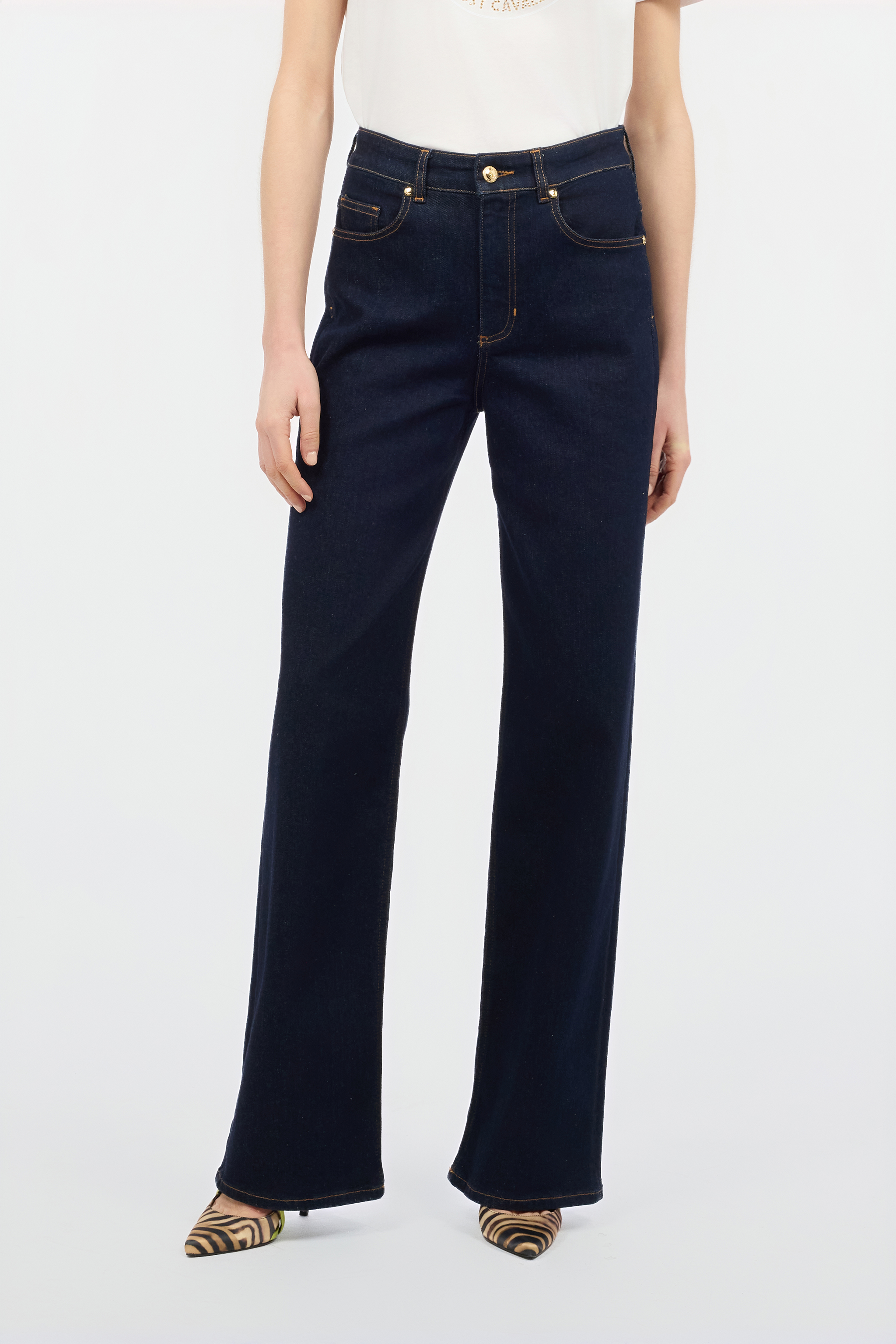 Roberto Cavalli Wide And Straight Leg Jeans In Dark Blue