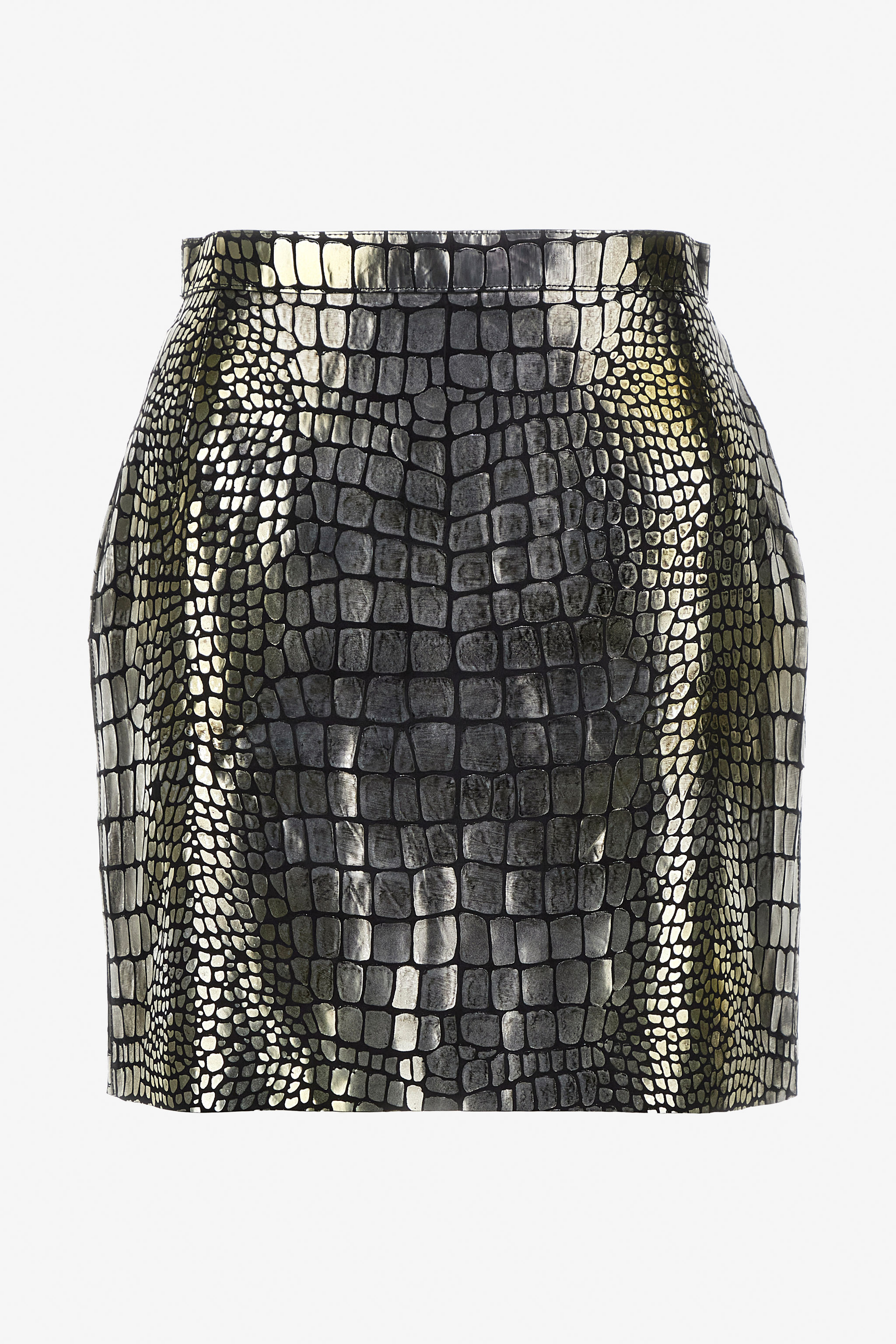 Shop Roberto Cavalli Leather Skirt Croco Print In Silver