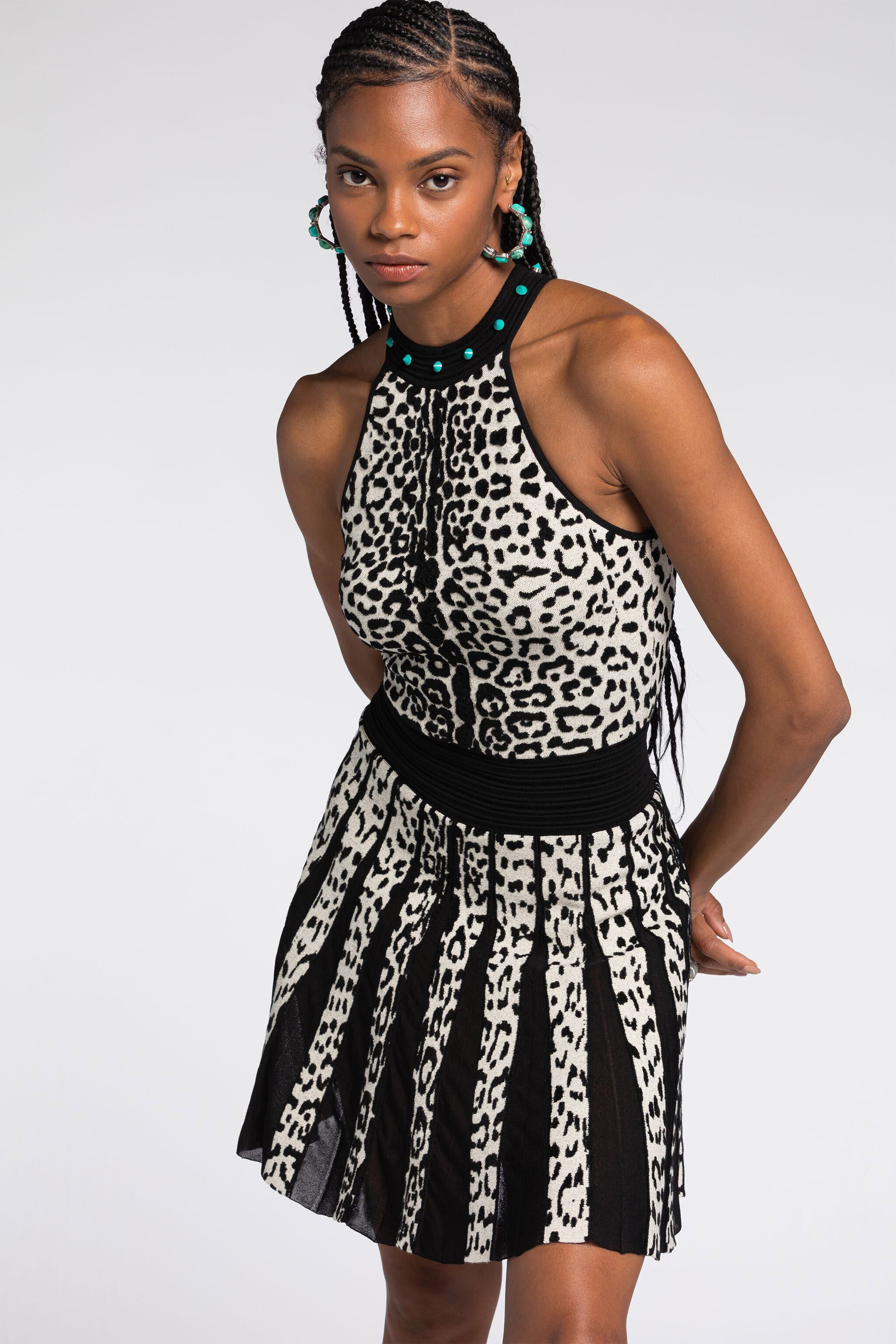 Shop Roberto Cavalli Faltenkleid Mit Leoparden-print In Black/white