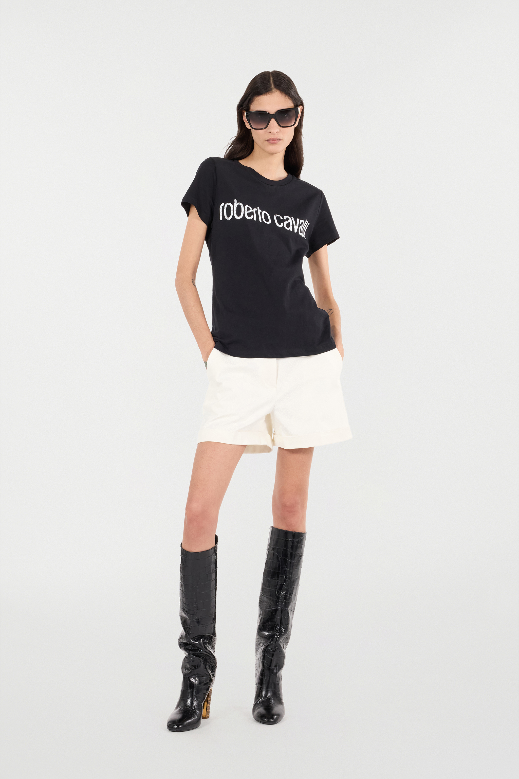 ROBERTO CAVALLI SHORTS MIT EINFARBIGEM PRINT PYTHON