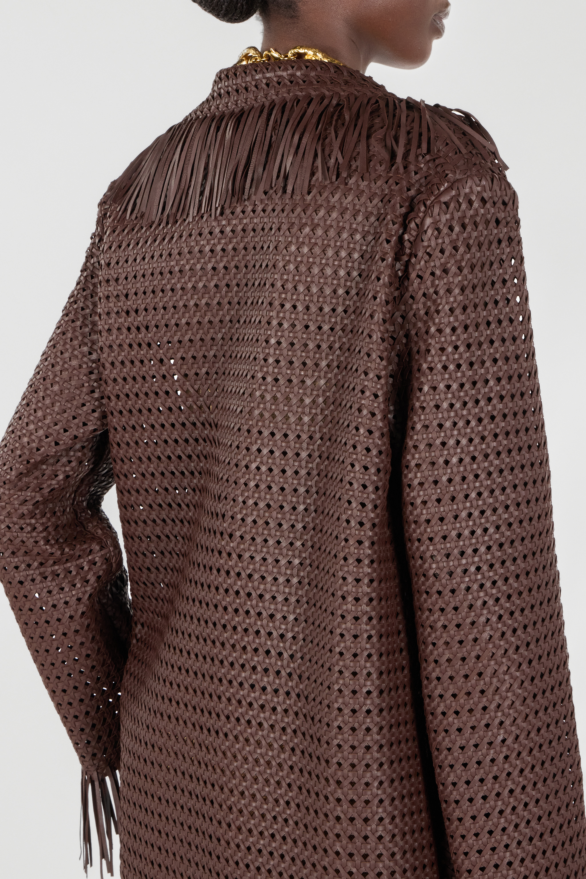 Roberto Cavalli Woman Leather Coat In Brown