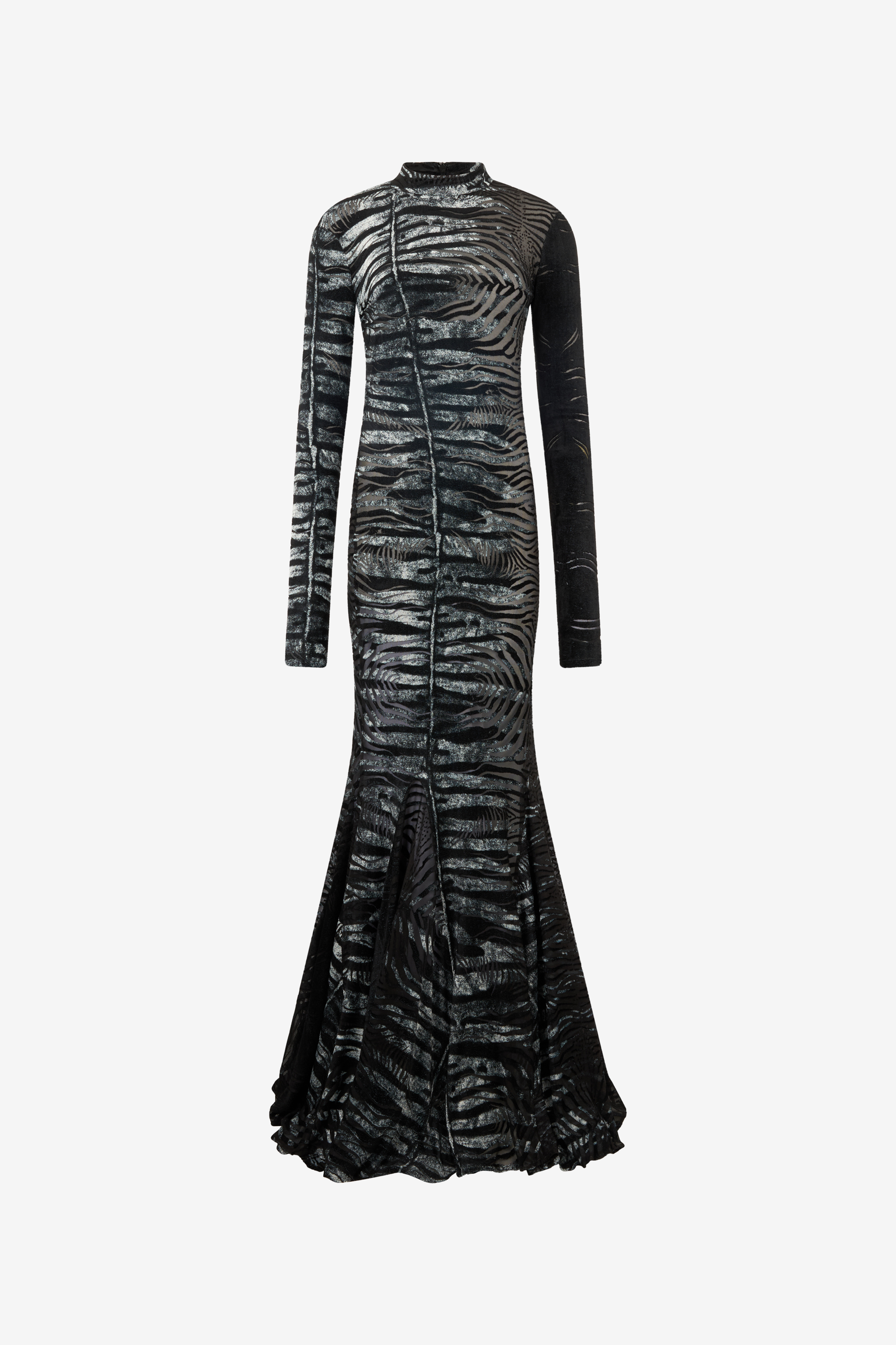 Shop Roberto Cavalli Langes Durchsichtiges Kleid Mit Motiv Zebra In Nero/bianco