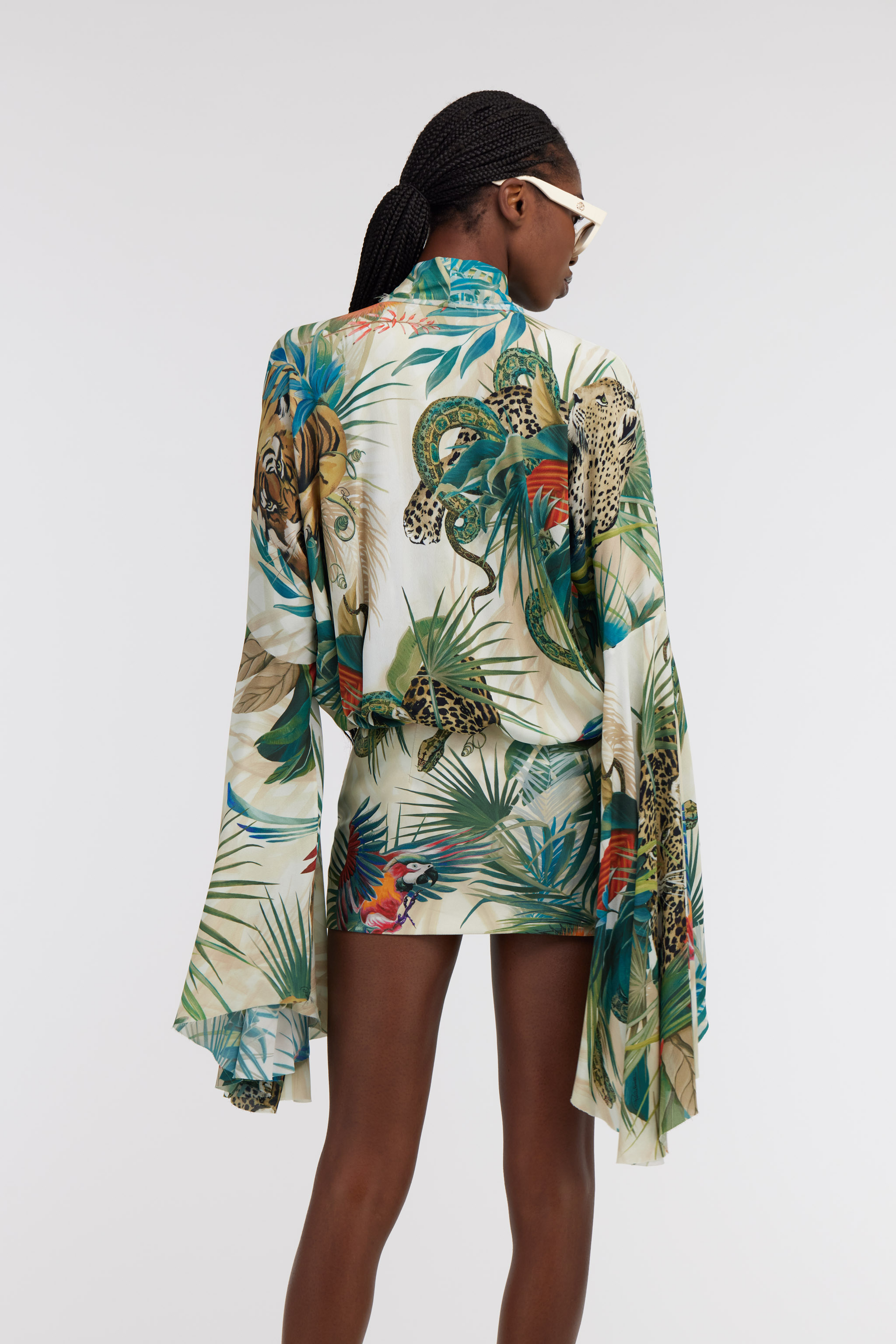 Roberto Cavalli Jungle Print Viscose Blouse In Green