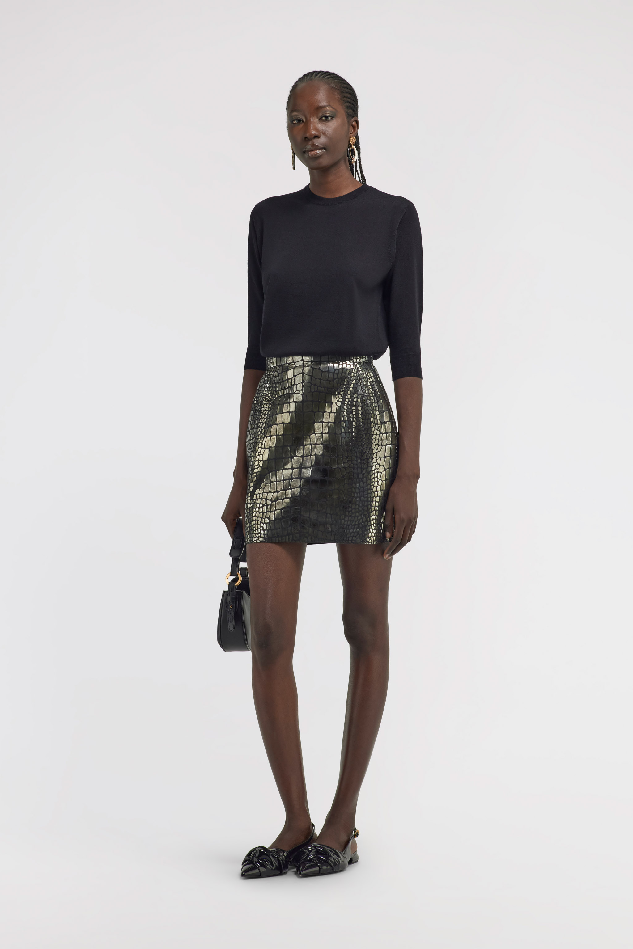 ROBERTO CAVALLI LEATHER SKIRT CROCO PRINT
