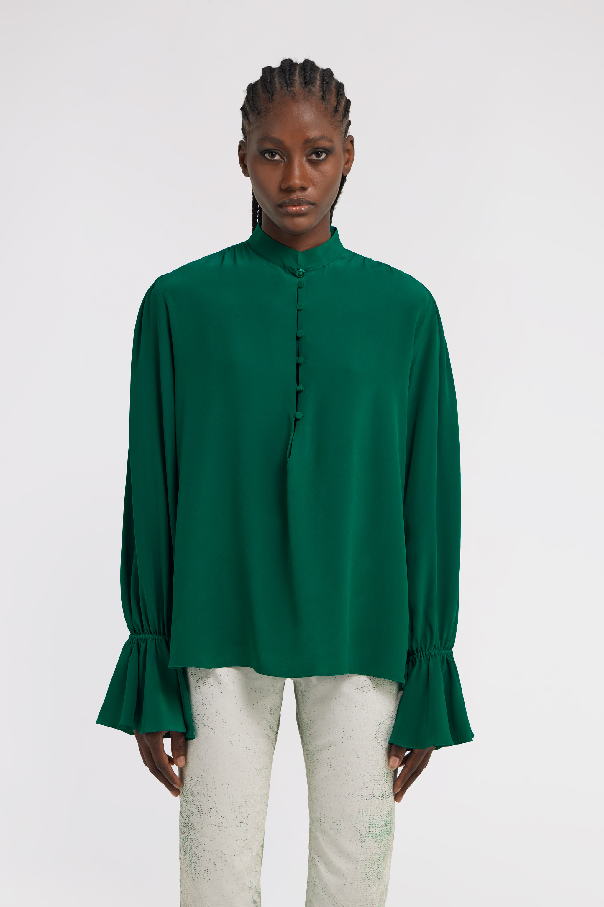 Roberto Cavalli Mandarin Collar Blouse In Green