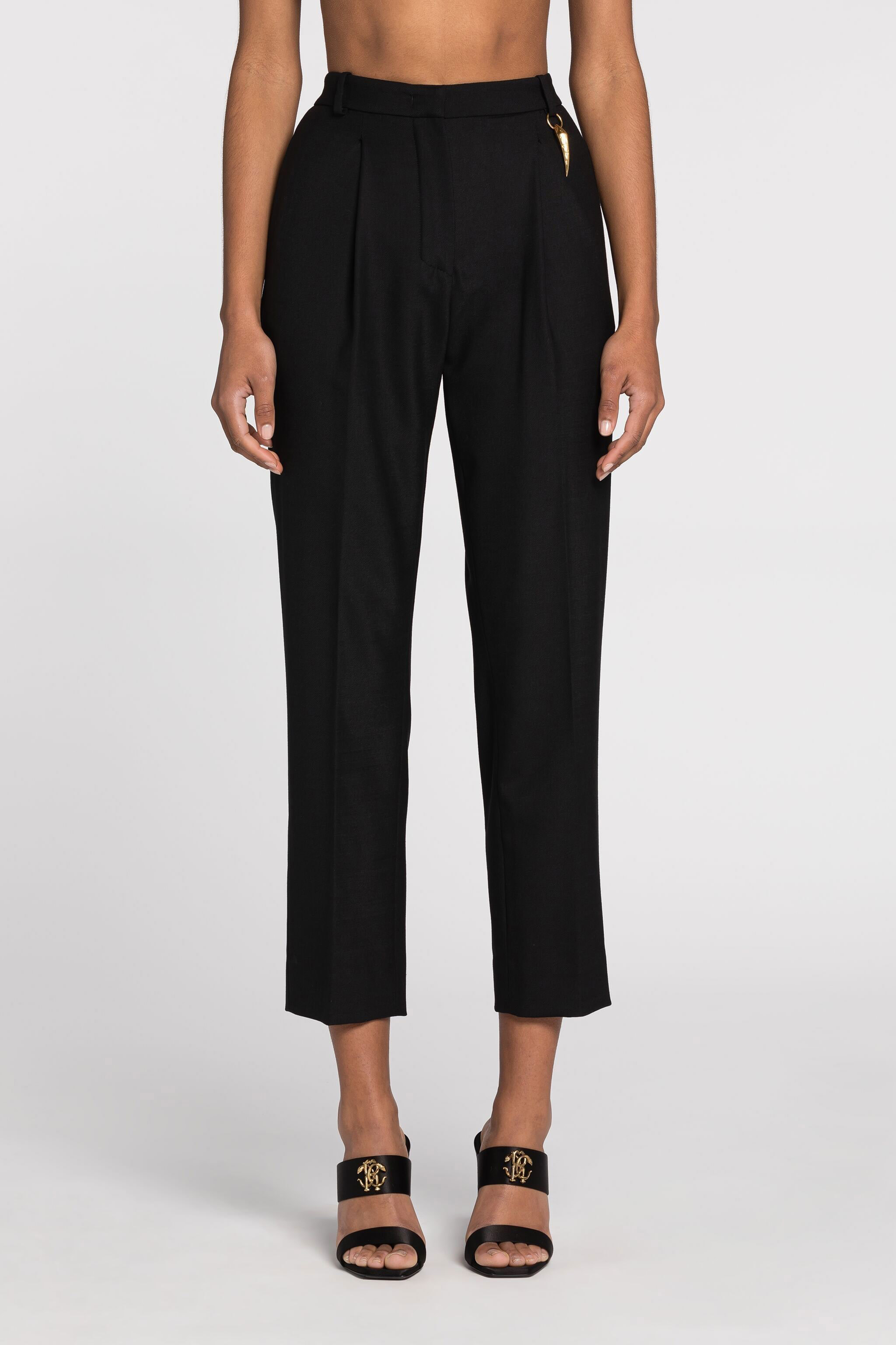 Roberto Cavalli Pressed-crease Cropped Trousers In Black